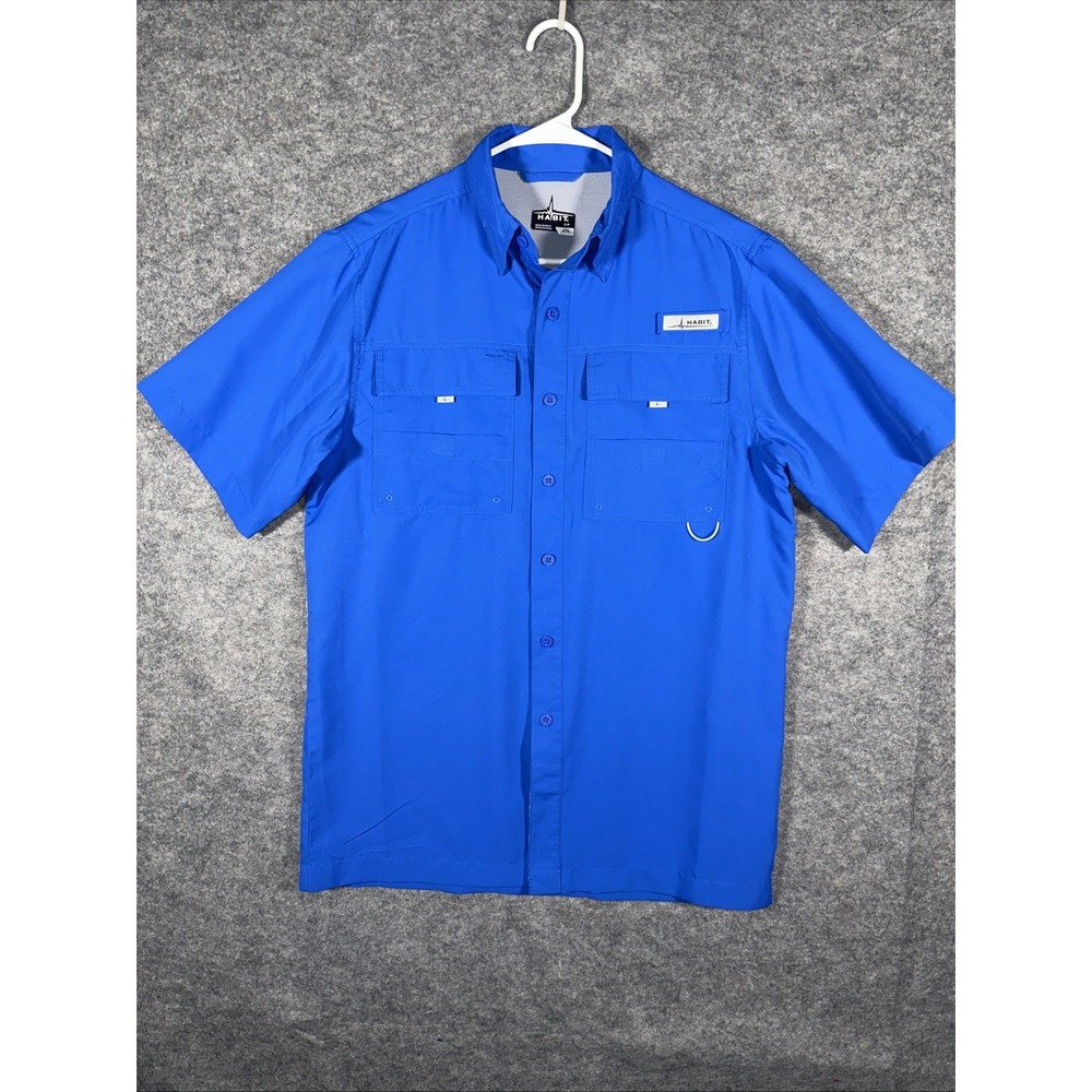 HABIT 40 SOLAR-FACTOR‎ BLUE BUTTON DOWN SHORT SLEEVE FISHING SHIRT MENS SMALL